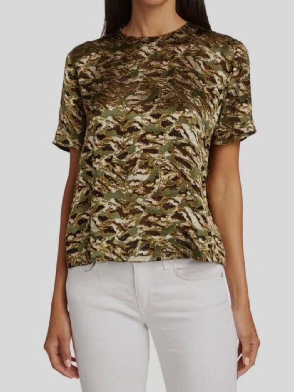 rag & bone Camo Print Silk Blend Boxy Tee Top S